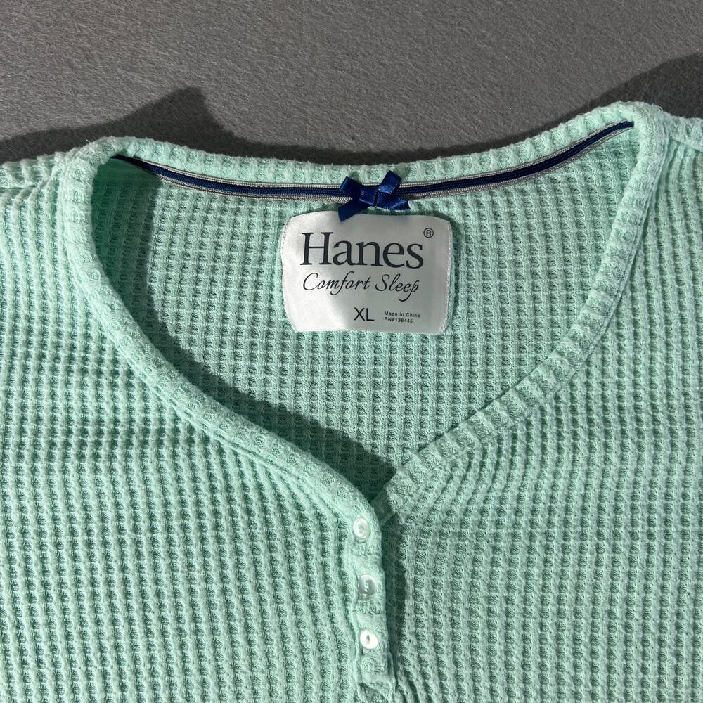 Hanes Comfort Sleep Mint Waffle Henley Top XL - Picture 3 of 7